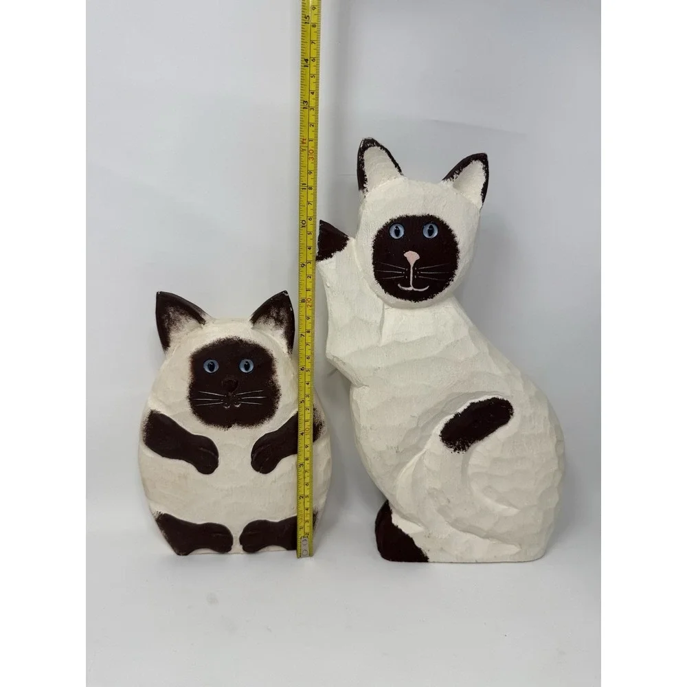 James Haddon Wooden Hand Carved Hand Painted Cats Folk Art Signed Siamese Cat
